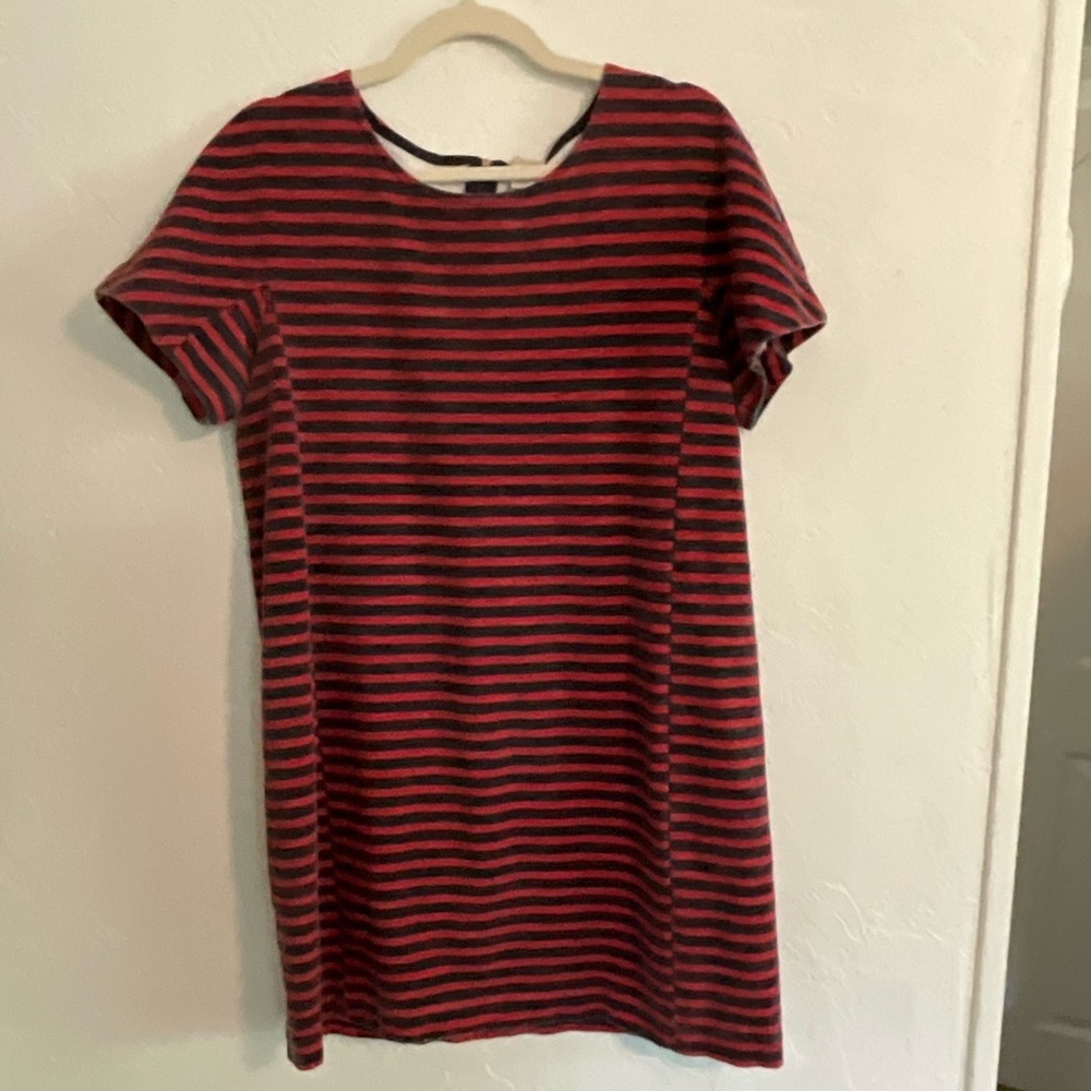 J. Crew Red Navy Striped Short Sleeve Knit Dress Large